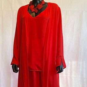 Red Vintage Silk Black Tie Oleg Cassini Evening Pajama Set